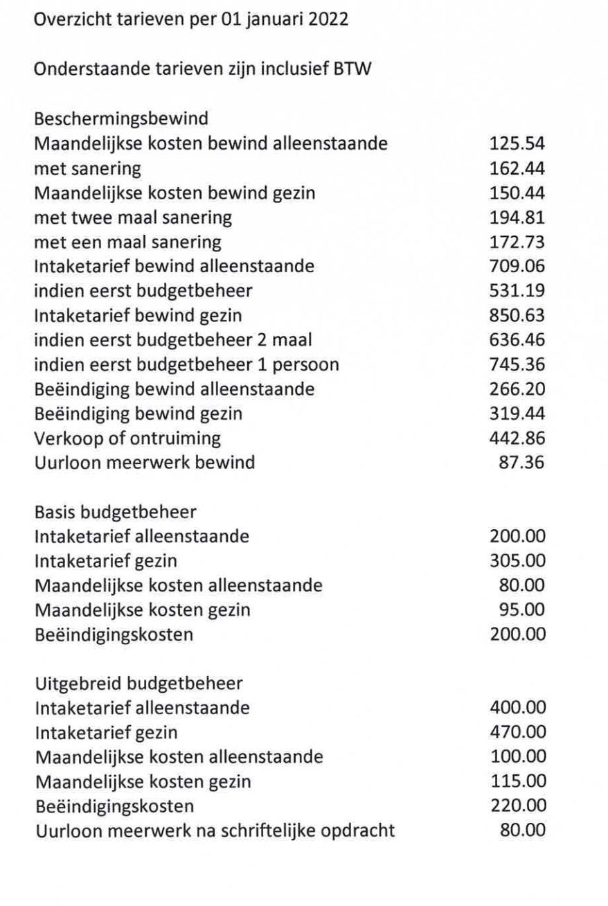 Tarieven Regelrecht Bewind